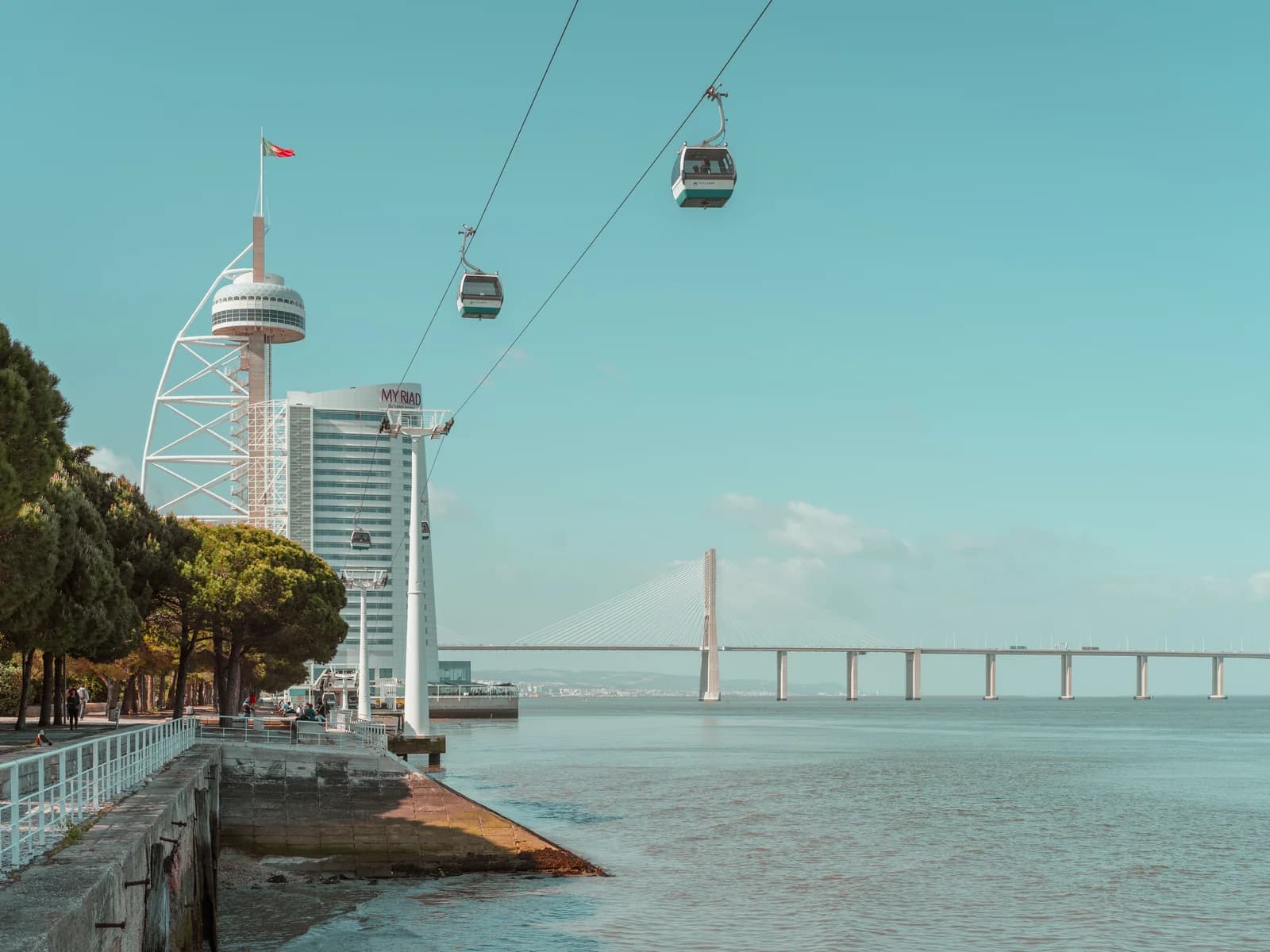 Telecabine Lisboa cable cars over Parque das Nações and the Tagus