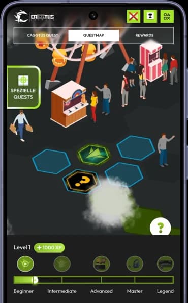Quest map on a phone with stops and points